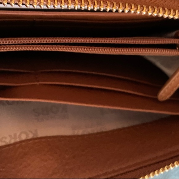 Sold Michael Kors Jet Set Pebble Leather Zip Around  Wallet  Color-Luggage Brown - Picture 6 of 9